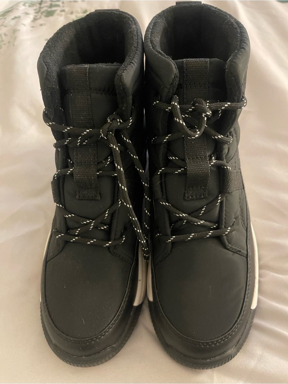 Sorel Black Quilted Lace-Up Boots with White Midsole